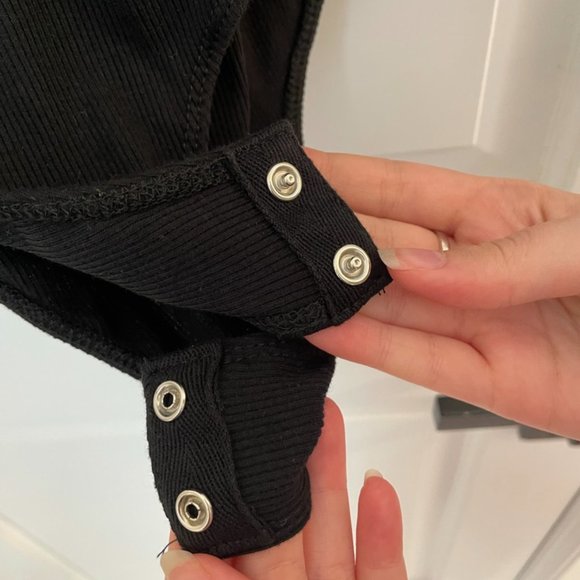 Black Bodysuit with Lace Neckline - Picture 4 of 6